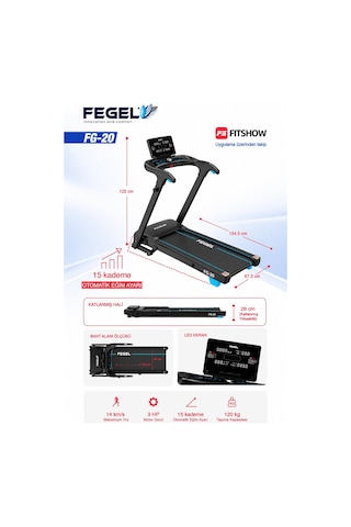 Fg-20 Otomatik Eğimli 3 Hp Katlanabilir Koşu Bandı