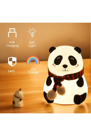 Sevimli Panda Gece Lambası Silikon Led Işık Çocuk Odası Dekoru Hediye Gözü Açık Çok Renkli