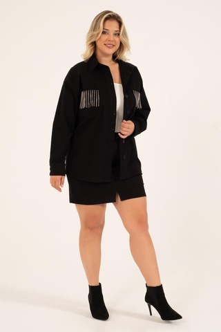 Cep Detaylı Zincirli İnce Ceket-1753-siyah Siyah