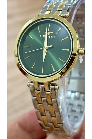 Ferro Fl21331a-d6 Quartz Çelik Altın/gri Yeşil Kadran 34 Mm Kadın Kol Saati 56266316