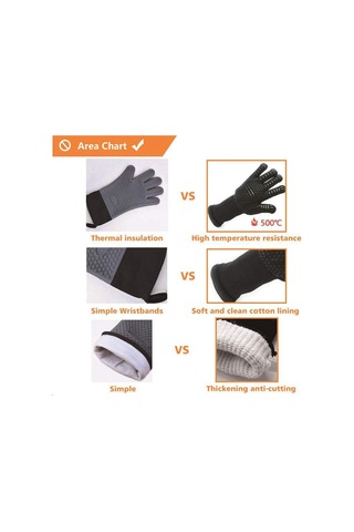 Jeemson Islakken Isı Dayanımı Düşer 1472 F'ye Kadar Dayanıklı, Kesilmeye Dayanıklı, El Ve Bilek Koruyucu, Esnek Parmaklı, Yıkama Makinesine Uygun Mangal/ Fırın Eldiveni Siyah