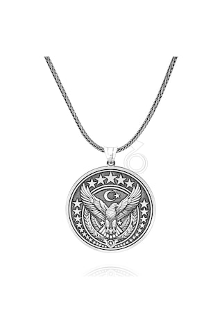 925 Ayar Gümüş Kartal Tasarım Yuvarlak Erkek Kolye Gümüş