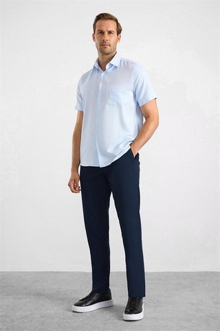 Süvari Buz Mavi Regular Klasik Yaka Düz Twill Torba Cep Düz Kısa Kollu Klasik Gömlek Sgm1007500001-m01