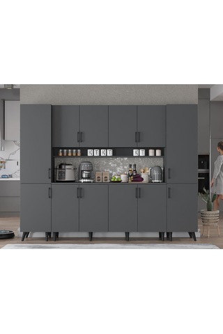 Della Kahve Köşesi Çok Amaçlı Dolap Kiler Mutfak Dolabı Füme 240cm Antrasit