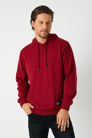MMetalic Bordo Erkek Kapüşonlu Kanguru Cepli Sweatshirt