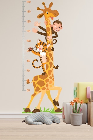 Zürafa Kaplan Ve Maymun Temalı Boy Ölçüm Cetveli Boy Ölçer Sticker