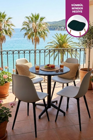 Vilinze Tilia Plastik Bahçe Balkon Bistro Seti Katlanır Masa 60 60 Cm 1+4 Set Siyah