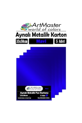 Mavi Renkli 35x50 Metalik Aynalı Fon Kartonu 5 Adet 1 Paket Artmaster Metalik Aynalı Fon Kartonu