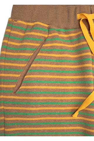 Recycle Pamuk Şardonlu Kışlık Çizgili Kız Çocuk Eşofman Altı Açık Kahverengi