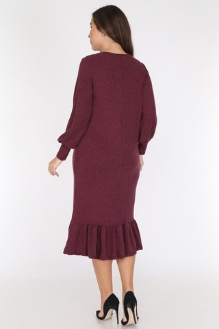 Bordo Eteği Fırfırlı Elbise 16E-0785 Bordo