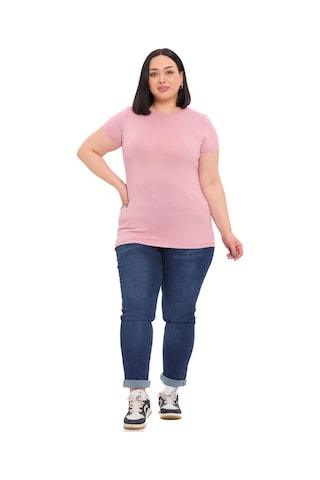 Disentis Büyük Beden Bisiklet Yaka Kısa Kollu Viskon Pembe Body Pembe