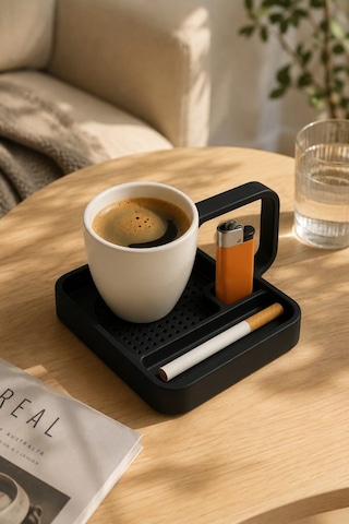 Kahve Sunum Tepsisi Çok Bölmeli Masa Üstü Organizer Kupa Fincan Standı Pla 12.5x11x7 Cm Siyah