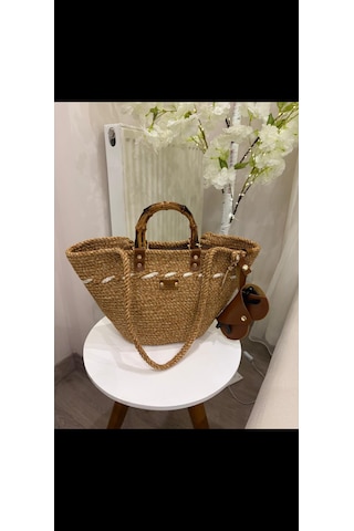 Zez Handmade Hasır Bambu Saplı Çanta