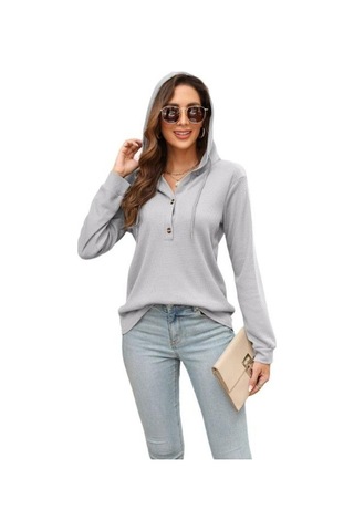 Novahub İlkbahar/sonbahar Kadın Kapşonlu Sweatshirt - Waffle Kravat - Uzun Kollu - Mavi Boy: S, M, L, Xl, Xxl Mavi