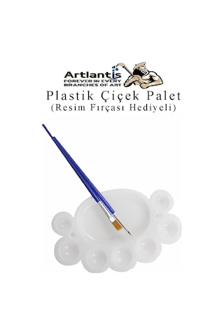 Plastik Çiçek Palet 1 Adet Çiçek Boya Paleti 8 Hazneli 17 Cm Resim Boyama Paleti Fırça Hediyeli Sanatsal Hobi