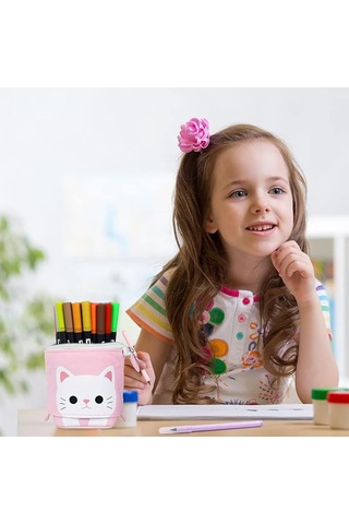 Stand Kalemlik, Teleskopik Kalem Kutusu, Kedi Kalem Çantası, Kanvas Kalemlik, Kırtasiye Makyaj Çantası, Öğrenciler Ve Ofis Malzemeleri İçin Mavi Th