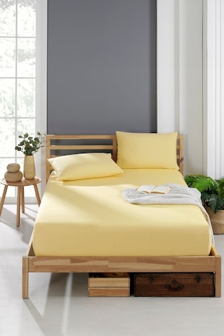 Valezium Tek Kişilik Akfil Kumaş Lastikli Fıtted Yastıklı Çarşaf Seti 90x200 Sarı Sari