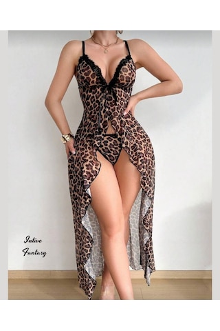 Intive Fantasy Leopar Desen V Yaka Önden Bağlamalı Önü Açık Volan Çok Renkli Intive Fantasy Leopar Desen V Yaka Önden Bağlamalı Önü Açık Volan Çok Renkli