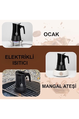 Alocs Taşınabilir Mocha Pot 450 Ml 9 Cup Siyah Siyah