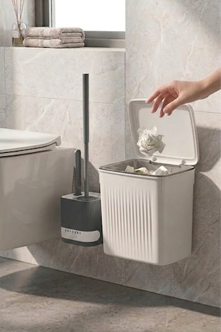 Banyo Çöp Kovası Ve Klozet Fırçası Duvara Yapıştırmalı Antrasit Fırça Antrasit-beyaz