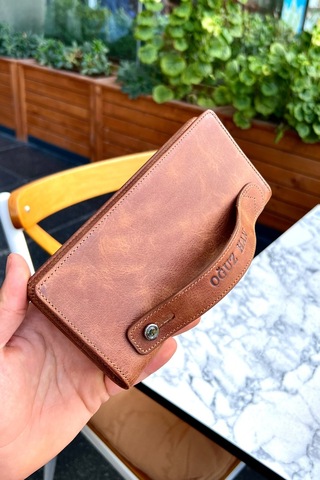 Montana Unisex Taba Hakiki Deri Manyetik Telefon Cüzdanı - Isim'e Özel Baskı Taba