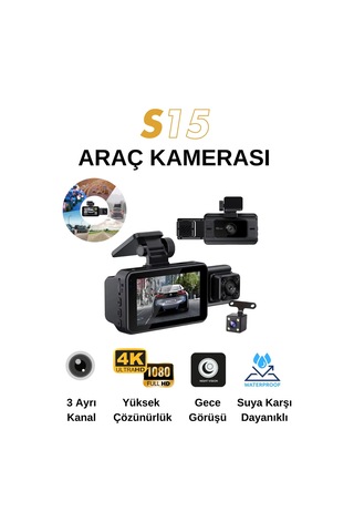 Wearfitpro S15 4k 1080p Monitörlü Gece Görüşlü 3 Kanal Araç İç Dış Kamera