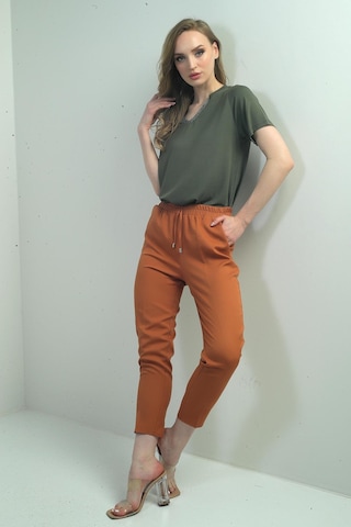 By Saygı Kadın Beli Lastikli Yandan Cepli Havuç Paça Pantolon-40605 Taba