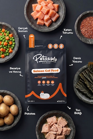 Petissimo Gourmet Gerçek Somonlu Premium Yetişkin Kedi Maması 2,5 Kg - Kısırlaştırılmış, Düşük Tahıllı