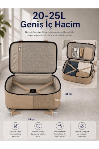 Classone Xyz Serisi Tr-100c Kabin Boy ,uçak İçi , Ergonomik, Laptop Ve Tablet Bölmeli, Seyahat, Valiz, 15 -18 İnch Uyumlu Notebook, Laptop Sırt Çantası Camel