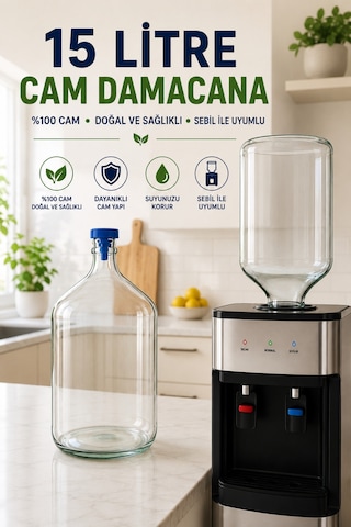 15 Litre Cam Damacana %100 Cam Sebil Ve El Pompası Uyumlu Yaylı Kapak Hediyeli Doğal, Sağlıklı Ve Dayanıklı Şeffaf