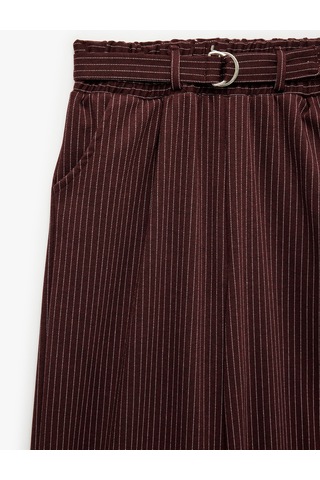 Koton Kemerli Cepli Rahat Kesim Geniş Paça Pantolon Bordo Çizgili 7wkg40179ak