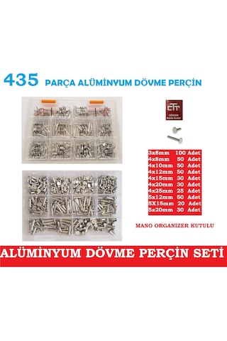 Alüminyum Dövme-Ezme Perçin Seti 435 Parça -Farklı Ölçülerde Set