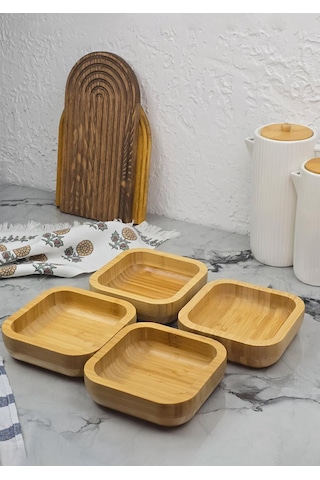 Bambu Kase Seti - 4lü Kase Takımı - 260 Ml, 14 Cm - 4 Parça Sarı