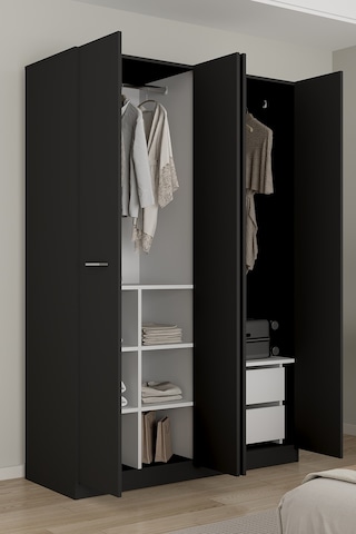 Aeka Ae-3190 Burç 4 Kapaklı Çok Bölmeli Askılı Raflı Ve Çekmeceli 210x140x53cm Gardırop Antrasit - Antrasit