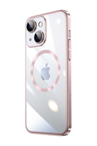 Apple Uyumlu iPhone 14 Plus Kılıf Wireless Şarj Özellikli Sert Pc Zore Riksos M-safe Kapak Rose Gold