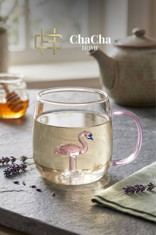 Chacha Home Figürlü Borosilikat Cam Kupa 350 Ml - Renkli Kulplu Bardak - Sunum Kupası Flamengo Figür