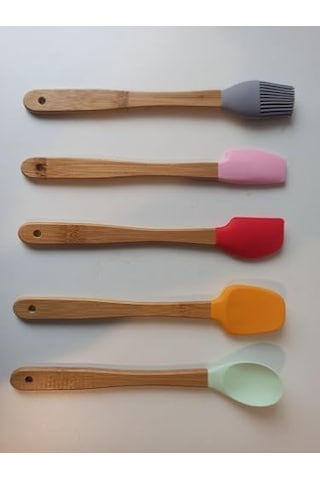 Silikon Mini Spatula Seti, 5 Li Renkli Bambu Saplı Isıya Dayanıklı Mutfak Spatulası Ve Fırça Yapışmaz Yüzeyler İçin Kek, Pasta Ve Yemek Yapımı 0
