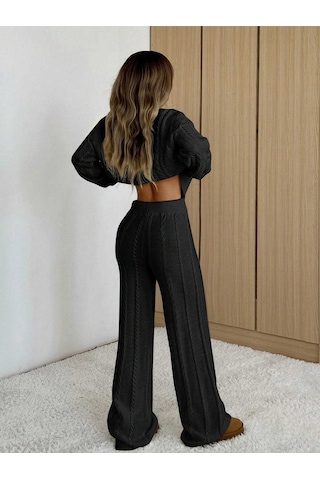 Sayzen Your Shine Saç Örgülü Kazak Pantolon Triko Takim Systkm01 Siyah
