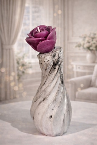 Purple Rose-el Yapımı Dekoratif Mum Vazo Özel Tasarım Çiçek Detaylı Mum Mor-gr
