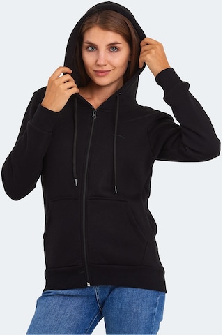 Slazenger KATYA Kadın Fermuarlı Kapüşonlu Cepli Siyah Sweatshirt