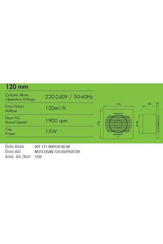 Mutlusan 120 Banyo Tuvalet Aspiratörü