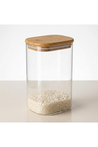 Dikdörtgen Bambu Kapaklı Kavanoz 1300 Ml, Şeffaf Kuru Gıda Saklama Kabı, Makarna Pirinç Bakliyat Kahve Kuruyemiş Ve Granola İçin Mutfak Düzenleyici Kavanoz, 12 X 8 X 20 Cm Çok Renkli