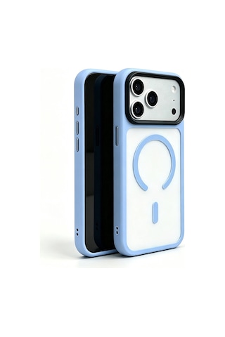 Apple iPhone Uyumlu  Uyumlu 18 Pro Max Kılıf Mat Arka Yüzey Wireless Şarj Özellikli Zore Flet M-safe Kapak Açık Mavi