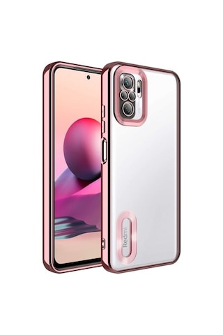 Xiaomi Redmi Note 10 Kılıf Kamera Korumalı Logo Gösteren Zore Omega Kapak Rose Gold