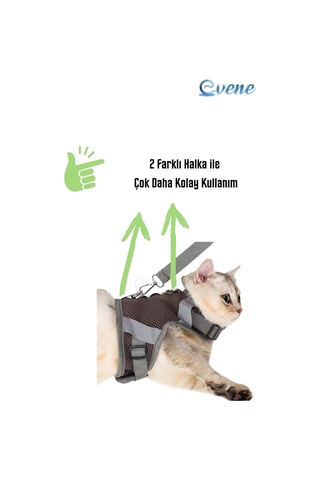 Kedi Tasması Göğüs Boyun Tasma Seti Sevk Kayışlı Terletmeyen Nefes Alan Reflektörlü Tasma S, Gri