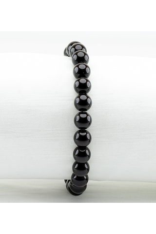 Doğal Taş Oniks Doğal Taş Unisex Bileklik Eub14onks Güç, Stres Kontrolü Ve Otokontrol Siyah