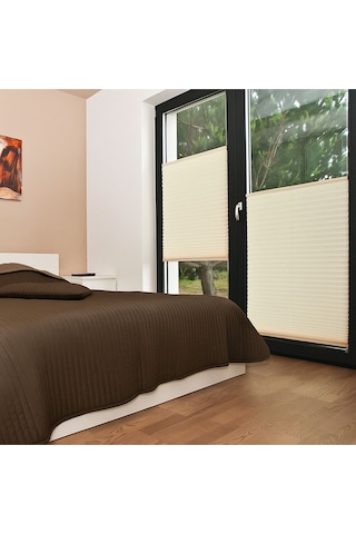 Perdema Yapışkanlı Blackout Plise Karartma Cam Balkon Perdesi - Ofis Perdesi - Mutfak Perdesi - Salon Krem V02