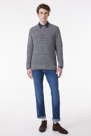 Wrangler Regular Fit Normal Kesim Bisiklet Yaka Gri Melanj Erkek Triko Kazak W232580036 Gri Melanj