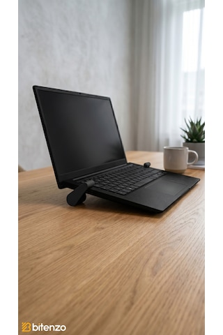 Minimalist Yuvarlak Tasarım Mini Laptop Standı - 2'li Set Taşınabilir Ergonomik Yükseltici - Siyah