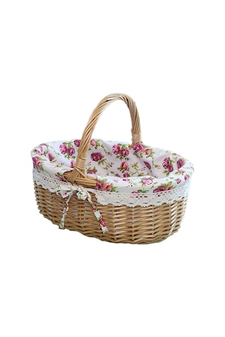 Cbtx Saplı Hasır Piknik Sepeti Söğüt El Dokuma Paskalya Sepeti Oyuncak Saklama, Boyut: L - Gül Çiçekleri